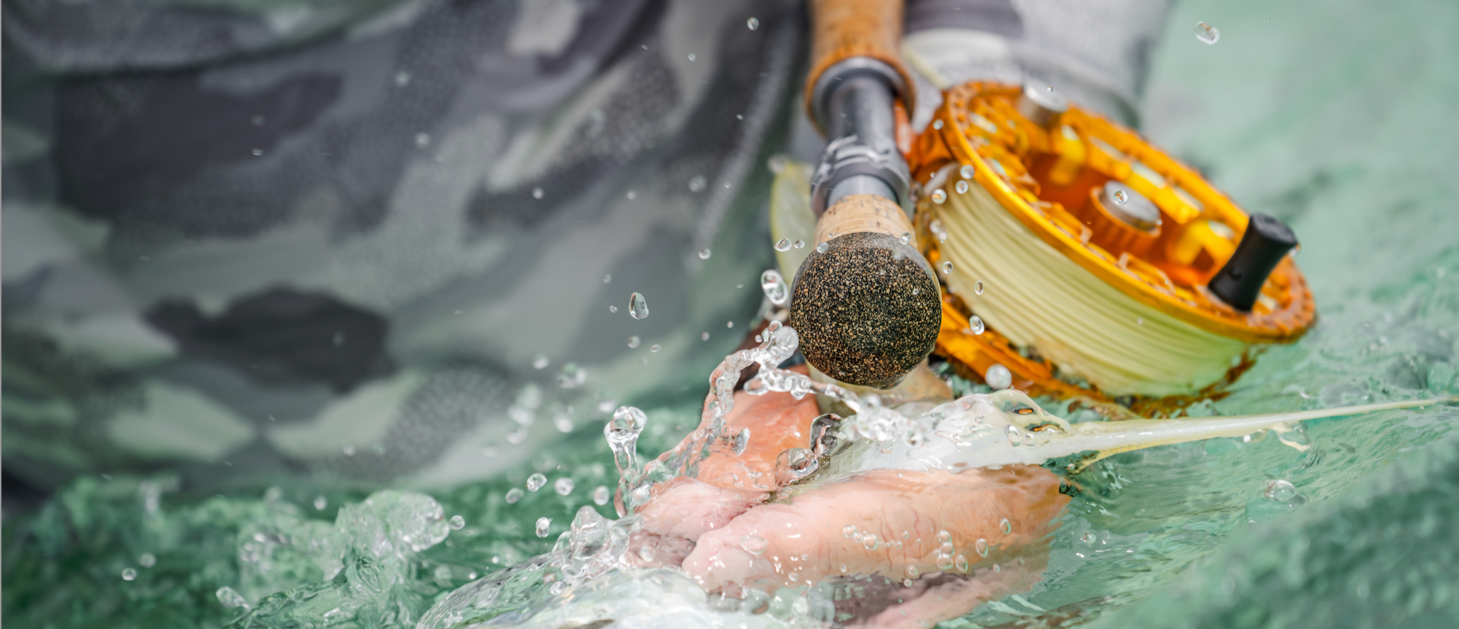 Shilton reel orange in ocean with fish