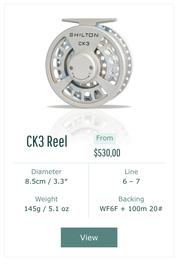 Shilton CK3 reel with product details on a white background
